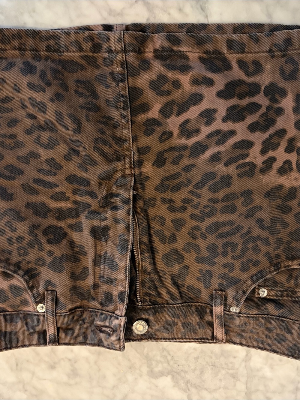 Topshop Leopard Print Mini Skirt Jeans - Brown/Black